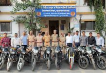 विश्रामबाग पोलीस स्टेशनची मोठी कारवाई: १० लाख रुपये किंमतीच्या १४ मोटार सायकली हस्तगत